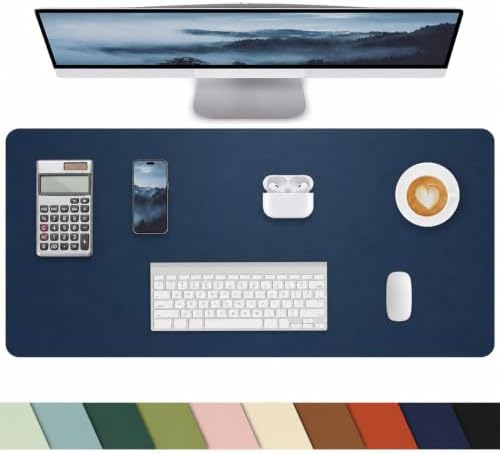 Non-Slip Desk mat,PULeather Desk Pad Protector, Office Desk Mat, Large Mouse Pad,Desk Blotter, Laptop Desk Pad, Waterproof Desk Writing Pad for Office and Home (Midnight Blue, 35.4" x 17") by cebowa