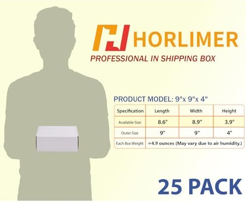 HORLIMER 9x9x4 inches Shipping Boxes Set of 25, White Corrugated Cardboard Box Literature Mailer - Image 2