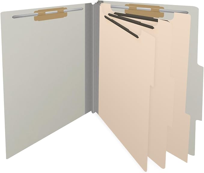 25 Pt. Pressboard Classification Folders, 2/5 Cut ROC Top Tab, Letter Size, 3 Dividers, Light Grey (Box of 10) - Image 4