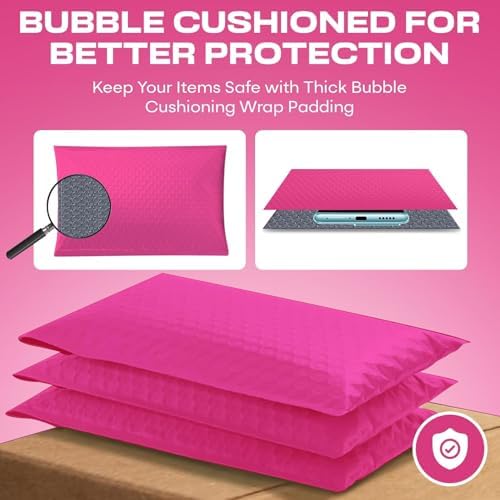 Hot Pink Bubble Mailers 12x15, Self Seal Poly Padded Envelopes, 50 Pack - Image 5