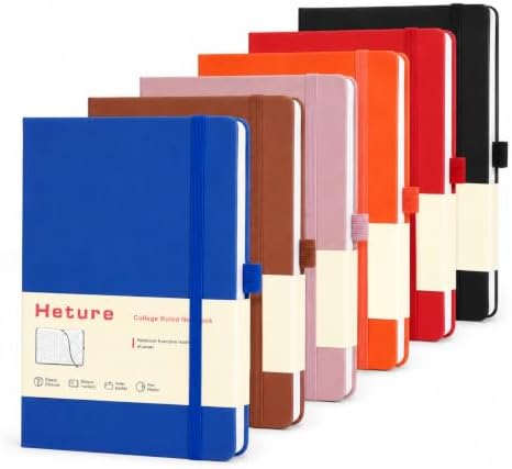 Heture Hardcover Notebooks, 6 Packs A5 Lined Journals Notebook for Writing 160 Pages, 8.2 x 5.5 inch, 6 Colors Classic Ruled Notebooks for College/Work/Travel (Assorted Color, 6 Pack) by HetureOffice