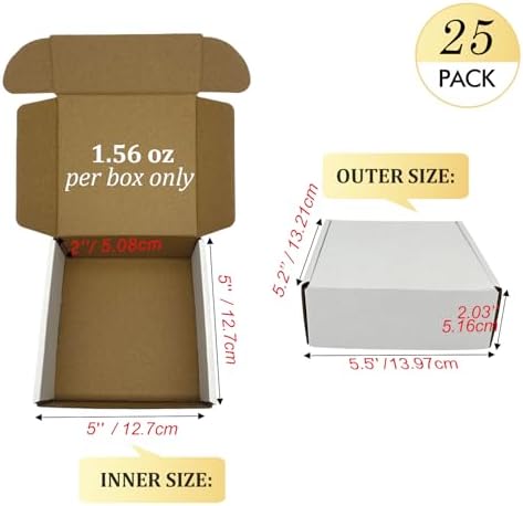 Small Shipping Boxes 5x5x2, Set of 25, White Corrugated Cardboard Box Mailer (YD552-25W) - Image 2