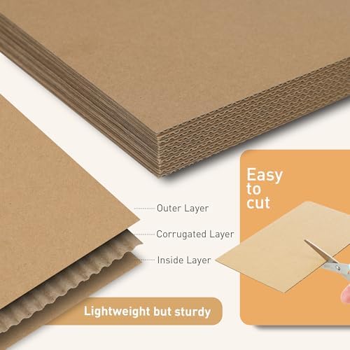 FARRAY 100 Pack Corrugated Cardboard Sheets 8.5x11 Inch, 1.8mm Thick Brown Kraft Cardboard Backing, Bulk Flat Cardboard Inserts Filler Pads for Packing, Shipping, Mailers, Crafts - Image 3