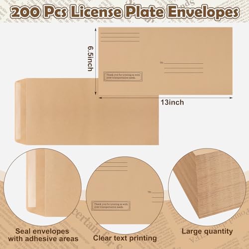 Feifeiya 200 Pcs License Plate Envelopes Peel and Stick for Mail, Classic - Image 4