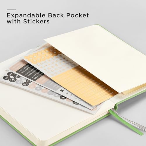 &And Per Se Dotted Journal Notebook, A5 Hardcover Leather Dotted Journal, 160 Pages 100gsm Thick Dot Grid Paper, 3 Sheets of Stickers Included - 5.7'' x 8'' (Pastel green) - Image 6