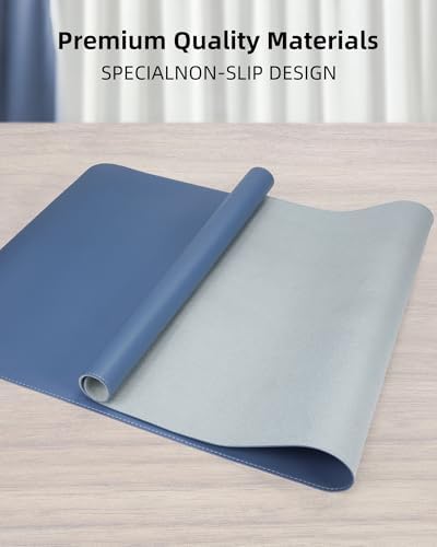 Leather Desk Pad Protector- 48" x 17" Office Desk Mat, Non-Slip PU Leather Mouse Pad, Waterproof Desk Blotter Mat, Desk Cover for Office and Home (Grey Blue) - Image 2