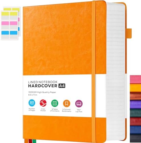 FOCUS DAY A4 Hardcover Notebook, Large 8.5 x 11 Notebook Journals for Writing Note Taking Women & Men, 320 Pages Hardcover Work Notebook Journal Notepad Writing Pads, Orange by FOCUSDAY