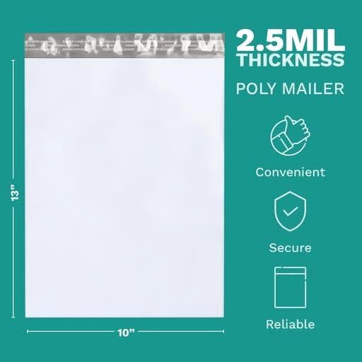 10" X 13" Large Poly Mailers, 1000 Count White Polymailer Shipping Envelopes for Clothes 2 Mil Unpadded Waterproof Opaque Self-Seal Poly Bags with Tear/Puncture Proof Adhesive Strip - Image 3