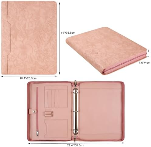 Vegan Leather Padfolio, 3 Ring Binder - Pink Padfolio with Pattern, Handmade Portfolio Organizer - Image 3