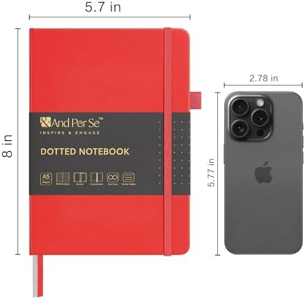&And Per Se Dotted Journal Notebook, A5 Hardcover Leather Dotted Journal, 160 Pages 100gsm Thick Dot Grid Paper, 3 Sheets of Stickers Included - 5.7'' x 8'' (Red) - Image 2