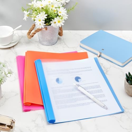 Feifeiya 48 Pack Plastic Report Covers with 3 Prongs Presentation Folders Bulk, 100 Sheet Capacity, Clear Front Report Covers for Presentation Document Paper School Office Supplies (Bright Colors) - Image 6