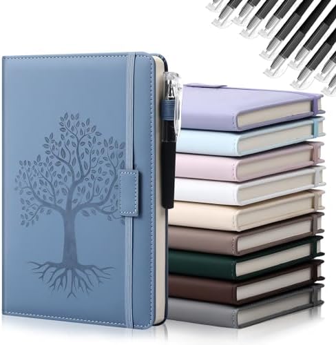 Estune 10 Pack Lined Journal Notebook A5 Tree of Life Hardcover Leather Journal with 10 Pen, College Ruled Notebook for Travel, Business, Work, Office, School Note Taking Diary(Soft Color) by Estune