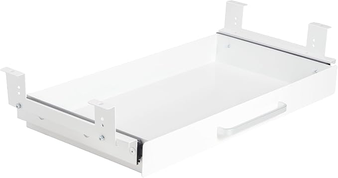 Under Desk Drawer Organizer 21", Large Desk Pencil Storage Drawer | White, Under Cabinet Table, Heavy Duty Pull Out Shelf, Attachable for Workbench, Adjustable Brackets, Work Shop, Desk Lip by OSteedWares