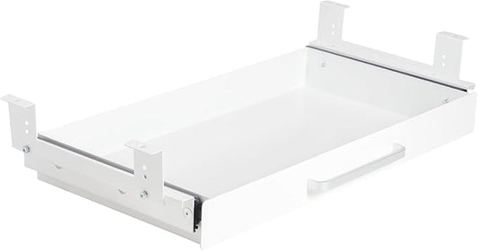 Under Desk Drawer Organizer 21", Large Desk Pencil Storage Drawer | White, Under Cabinet Table, Heavy Duty Pull Out Shelf, Attachable for Workbench, Adjustable Brackets, Work Shop, Desk Lip by OSteedWares