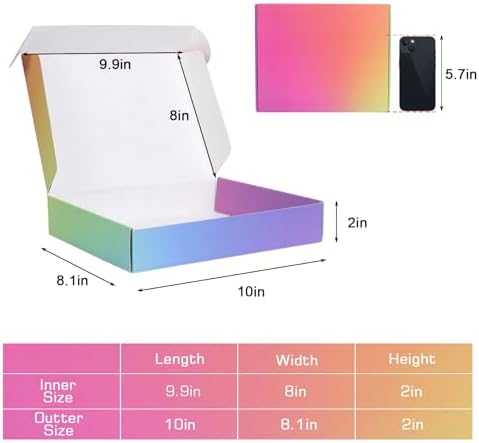 10x8x2 Shipping Boxes Medium, 40 Pack Rainbow Corrugated Cardboard Mailer Boxes for Small Business, Mailing, Packaging - Image 2