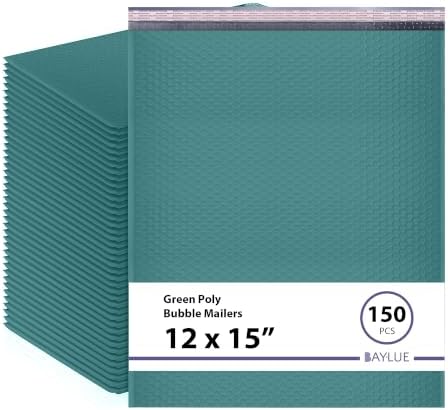 Green Bubble Mailers 12x15, Self Seal Poly Padded Envelopes, 150 Pack by BAYLUE