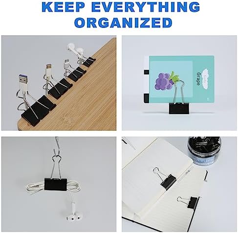 Binder Clips Assorted Sizes Including Extra Large Medium Small Mini and Micro, Office Supplies File Clamps Paper Clips, 6 Sizes in 6 Boxes, 208 PCS Metal Black Clamps for School (Pack of 12) - Image 6