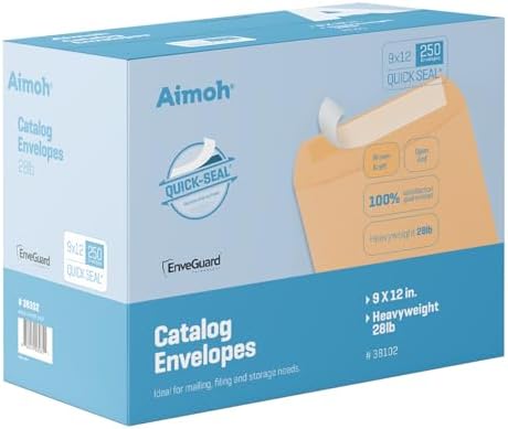Aimoh 9x12 Self-Seal Brown Mailing Envelopes, Manilla Envelopes, 28lb 250ct by Aimoh