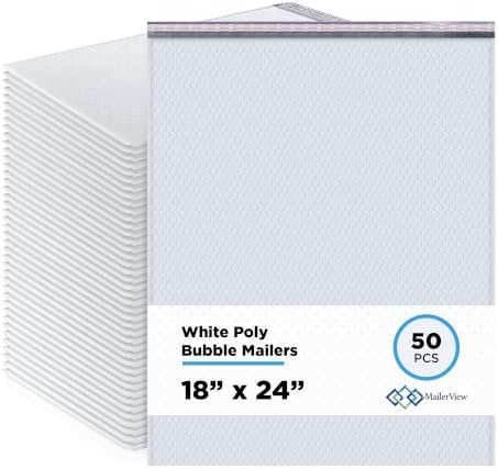 White Bubble Mailers 18x24, Poly Padded Envelopes #9, 50 Pack by MAILERVIEW