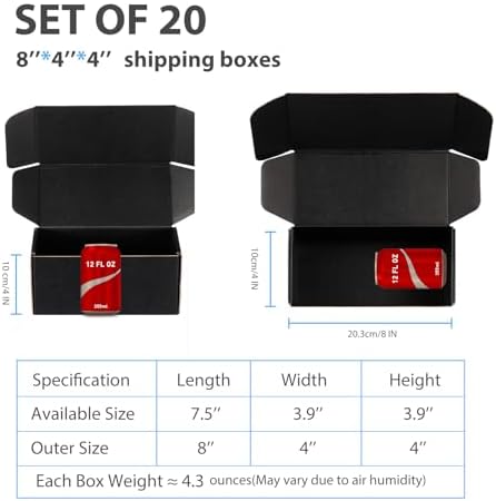 Black Shipping Boxes 8x4x4 Inches, 20 Pack - Image 2