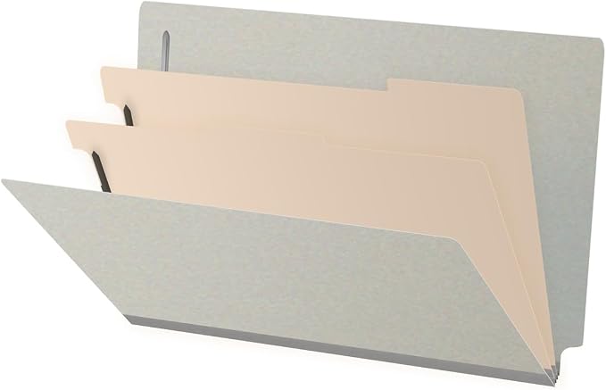 Ecom Folders End Tab Pressboard Classification Folders | Legal Size 25 Pt Stock with 2 Dividers and 2" Tyvek Expansion | Medical, Legal & Office Records Organizer | Light Gray, Box of 10 by Ecom+Folders