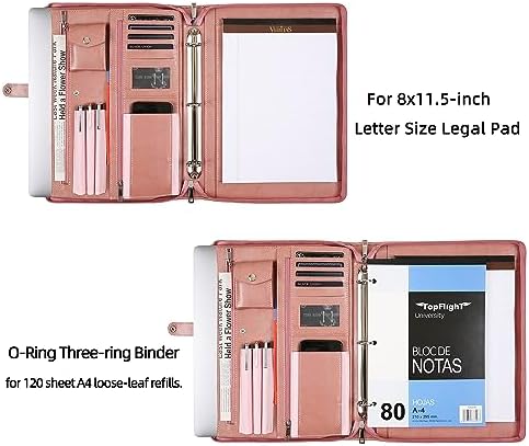 Pink Leather Padfolio for Women, Business Leather Binder 3 Ring Portfolio, Personalzied Leather Portfolio Binder (Pink, Custom) - Image 7