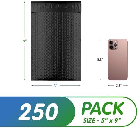 Metallic Bubble Mailers 6.5 x 9 Inch Matte Black, Self Seal Closure, 3/16 Inch Cushioning, Padded Shipping Envelopes Pack of 250 - Image 2