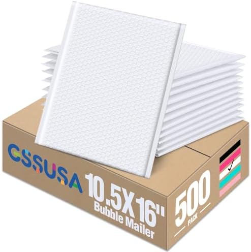 GSSUSA White Bubble Mailers 10.5x16" 500 Pack Padded Envelopes Self Seal by GSSUSA