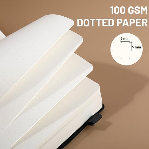 CAGIE Bullet Dotted Journal Notebook 320 Pages 100 GSM Paper Hardcover A5 Dot Grid Notebook Leather Journals for Writing Women Men Work Journaling, Black - Image 3