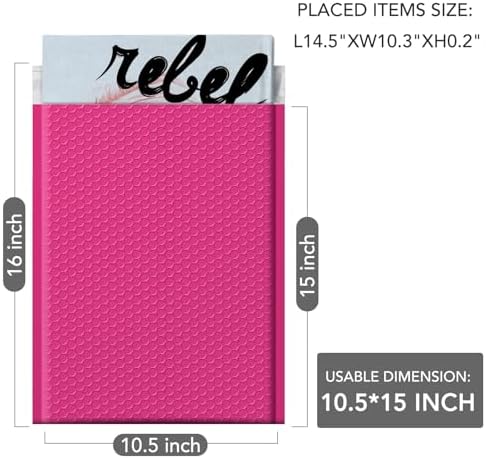 GSSUSA Pink Bubble Mailers 10.5x16" 500 Pack Padded Envelopes Self Seal - Image 2