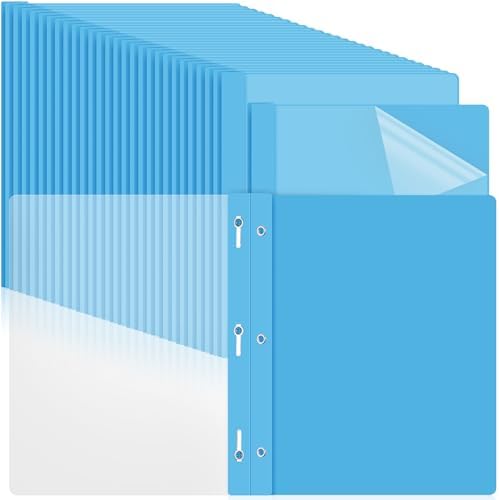 Feifeiya 48 Pack Plastic Report Covers with 3 Prongs Presentation Folders Bulk, 100 Sheet Capacity, Clear Front Report Covers for Presentation Document Paper School Office Supplies (Sky Blue) by Feifeiya
