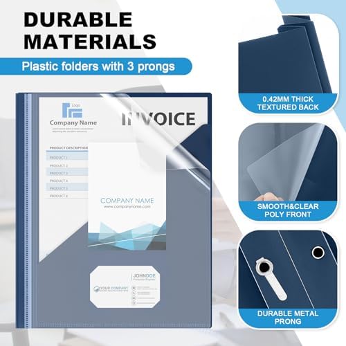 Teling 100 Pcs Report Cover with 3 Prongs for 8.5'' x 11'' Paper(Dark Blue) - Image 3