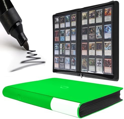 Premium Card Binder 16 Pocket - Fits 1600 Cards，4X4 Ringless Card Album with Sleeves for Trading Cards & Sports Cards（Model C，Brilliant Green） by DDACCKIT