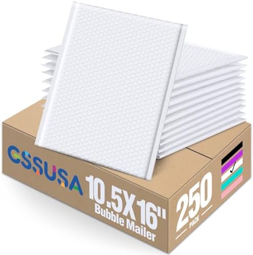 GSSUSA White Bubble Mailers 10.5x16" 250 Pack Padded Envelopes Self Seal（ by GSSUSA