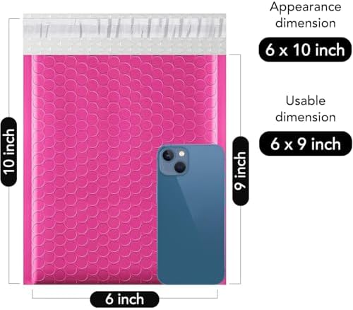 Fuxury Bubble Mailers 6x10" 100 Pack Pink Thick Padded Envelopes - Image 2
