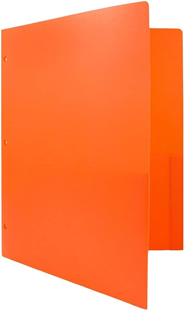JAM PAPER Heavy Duty Plastic 3 Hole Punch Pocket Folders - Extra Tough School Folders - Orange - 6/Pack - Image 5