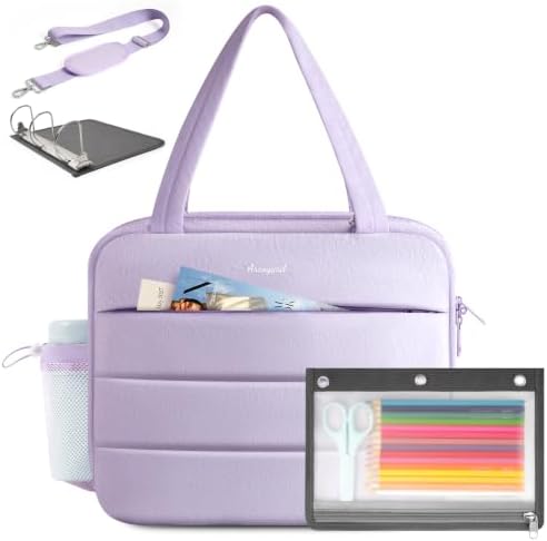 Puffer Zipper Binder 3 Ring with Pencil Pouch, 3" D-ring Binder with Zipper and Shoulder Strap, 600 Sheets Capacity Zip Up Binder with 15.6" Laptop Pocket, Binder Bag for School College Office, Purple by Arcoyard