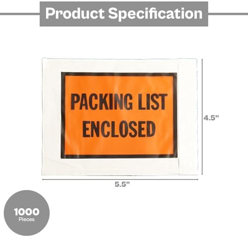 PSBM 1000 PCS, 4.5 x 5.5 Inch Orange Full Face Packing List Enclosed Bags, Shipping Mailing Envelopes and Packing Slip Pouches for Mailing Labels, Invoices and Documents - Image 3