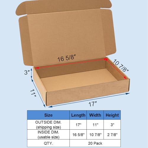 Wowxyz Shipping Boxes 17x11x3 Inches 20 Pack Corrugated Cardboard Brown Box - Image 2