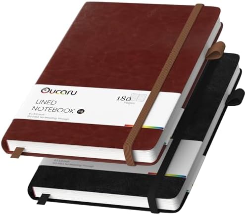 Oucaru 2 Pack A5 Lined Journal Notebook for Writing, 180 Pages by Oucaru