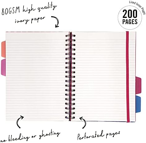 Pukka Pad 5 Subject Spiral Notebook 3-Pack - 200 Pages, 100 Sheets of 80GSM Paper with Repositionable Dividers & Perforated Edges for School & Office Planning & Organization - B5-7 X 10, Bloom - Image 3