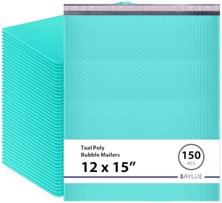 Teal Bubble Mailers 12x15, Self Seal Poly Padded Envelopes, 150 Pack by BAYLUE