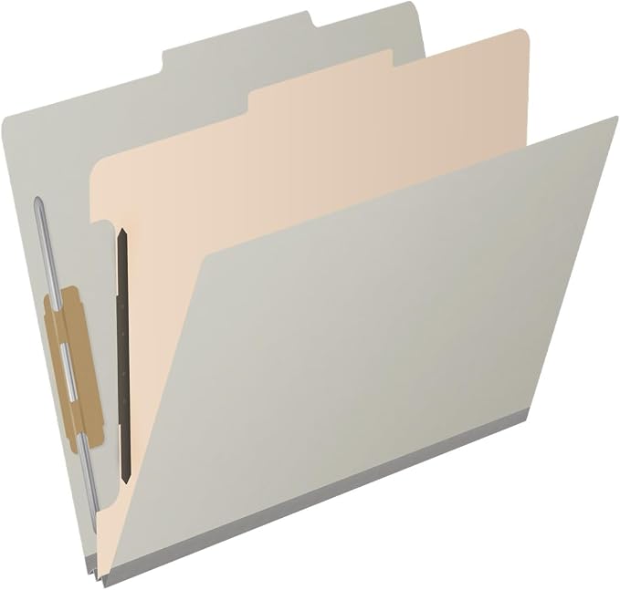 25 Pt. Pressboard Classification Folders, 2/5 Cut ROC Top Tab, Letter Size, 1 Divider, Light Gray (Box of 10) - Image 2