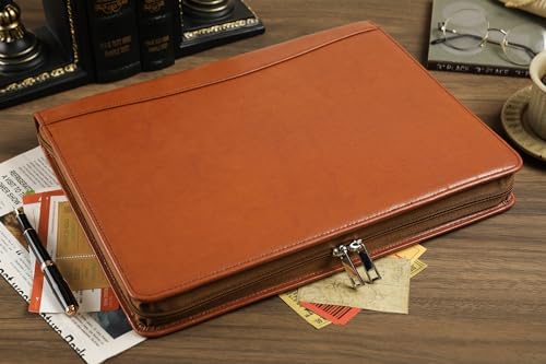 Brown Leather Padfolio for Women/Men, Business Leather Binder 3 Ring Portfolio, Personalized Leather Portfolio Binder, Zippered Portfolio Organizer for A4 Notepad & 13-inch Laptop/Tablet - Image 4