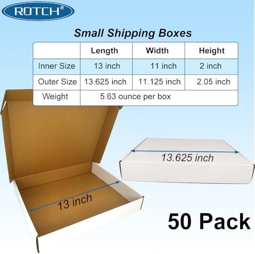 ROTCH 50 Pack 13x11x2'' Small Shipping Boxes, White Corrugated Cardboard Mailers for Small Business (M13112-E-W) - Image 2