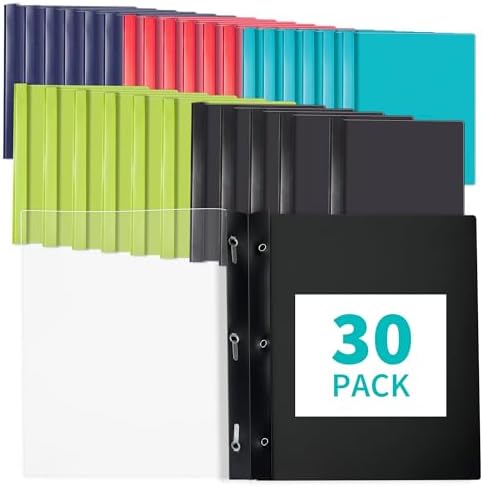 Heavy-Duty Report Covers with 3 Prongs, 100-Sheet Capacity, Assorted,30Pack by Binditek