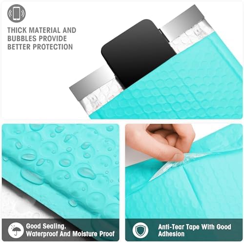 Metronic Bubble Mailers 6x10 Inch 600 Pack Teal Waterproof Padded Envelopes - Image 3