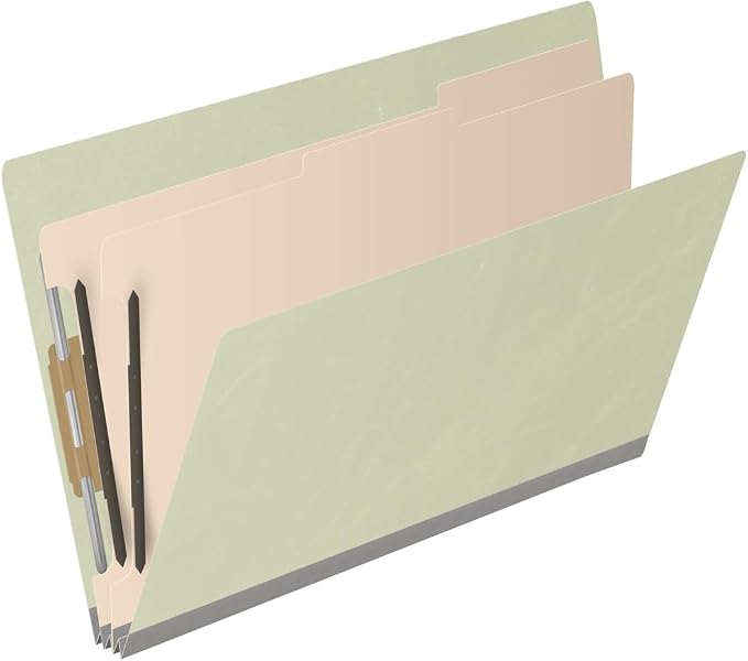 Ecom Folders End Tab Pressboard Classification Folders | Legal Size 25 Pt Stock with 2 Dividers and 2" Tyvek Expansion | Medical, Legal & Office Records Organizer | Light Green, Box of 10 - Image 2