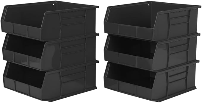 HE HUDSON EXCHANGE 11" x 11" x 5" (6 Pack) Plastic Stackable Storage Bin, Black by HudsonExchange