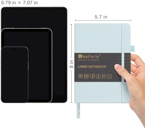&And Per Se Lined Journal Notebook, 160 Pages, A5 5.7 x 8 inches College Ruled Thick Paper Notebook Journals for Writing, Hardcover Notebooks for Women Men Office School (1 Pack, Cyan) - Image 2